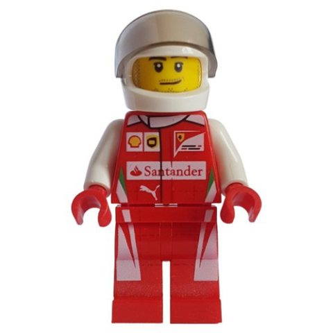 Minifigurka LEGO Race Driver, Red Torso, Red Legs, White Helmet, Ferrari 1