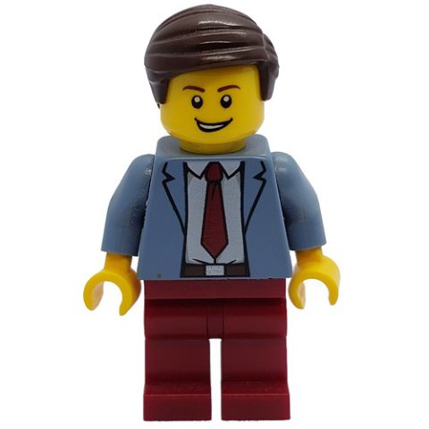 Minifigurka LEGO Man, Sand Blue Jacket, Dark Red Tie and Legs
