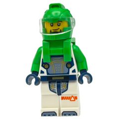 Minifigurka LEGO Astronaut, White Spacesuit, Bright Green Backpack and Helmet, Goatee