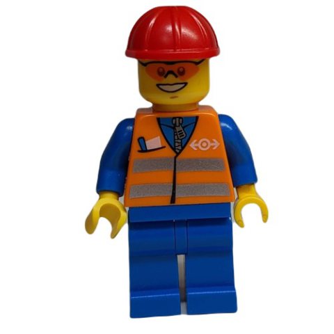 Minifigurka LEGO Train Worker - Orange Torso, Blue Legs, Red Helmet