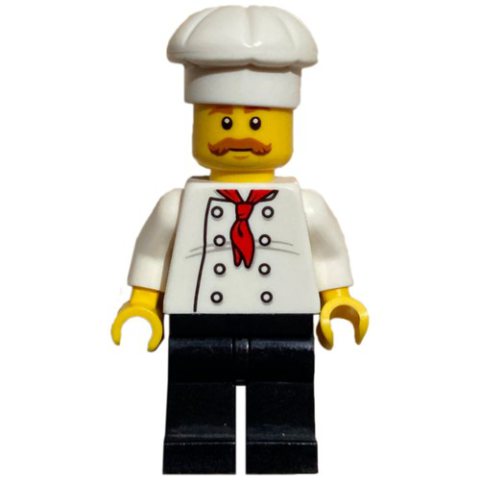 Minifigurka LEGO Chef, Red Neckerchief, Black Legs, Moustache