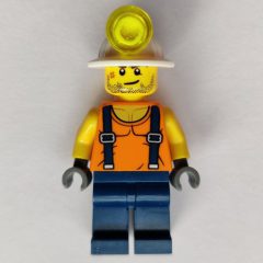 Minifigurka LEGO Miner, Orange Vest with Suspenders, Mining Hat, Stubble and Scar