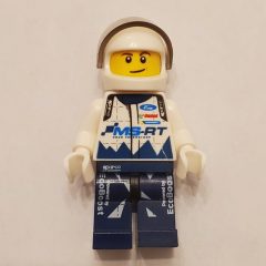 Minifigurka LEGO Race Driver, White Torso, Dark Blue Legs, White Helmet, Ford