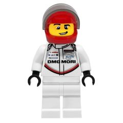 Minifigurka LEGO Race Driver, White Torso, White Legs, Red Helmet, Porsche