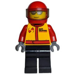 Minifigurka LEGO Pilot, Yellow Torso, Black Legs, Red Helmet