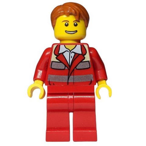 Minifigurka LEGO Paramedic, Red Uniform, Dark Orange Hair