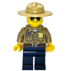 Minifigurka LEGO Forest Police / Ranger, Dark Tan Shirt with Radio and Badge, Dark Blue Legs, Tan Campaign Hat, Sunglasses