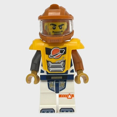 Minifigurka LEGO Astronaut, White Spacesuit, Bright Light Orange Armor, Dark Orange Helmet, Beard and Lightning Scar