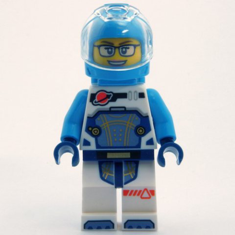 Minifigurka LEGO Astronaut, White and Dark Azure Spacesuit, Dark Azure Backpack and Helmet, Glasses