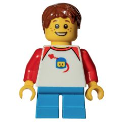Minifigurka LEGO Kid, White Torso, Dark Azure Legs, Reddish Brown Hair