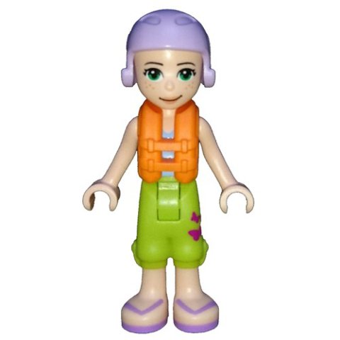 Minifigurka LEGO Mia - Medium Azure Top, Lime Trousers, Lavender Cap, Life Vest