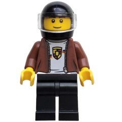 Minifigurka LEGO Reddish Brown Jacket, Porsche Sweater, Black Legs