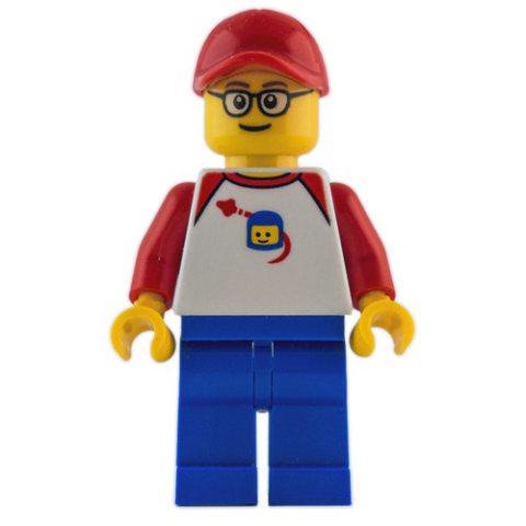 Minifigurka LEGO Man - White Torso, Classic Space Logo, Blue Legs, Red Cap