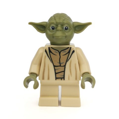 Minifigurka LEGO Yoda, Olive Green Head, Dark Tan Undershirt, Thick Creases