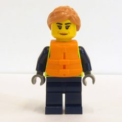 Minifigurka LEGO Police Officer, Vibrant Yellow Police Vest, Orange Life Jacket, Nougat Hair