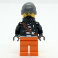 Minifigurka LEGO Crook, Black Jacket, Orange Legs, Black Bandana, Dark Bluish Gray Hat