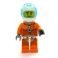 Minifigurka LEGO Astronaut - Orange Torso and Legs, White Helmet, Trans-Light Blue Visor, Beard