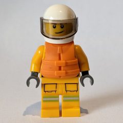 Minifigurka LEGO Fireman, Bright Light Orange Fire Suit, White Helmet with Visor, Orange Life Vest