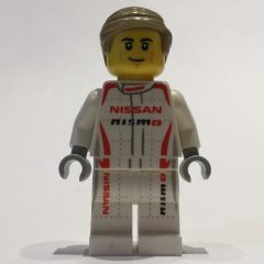 Minifigurka LEGO Race Driver, White Torso, White Legs, Red Helmet, Nissan
