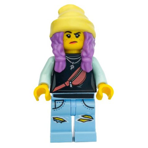 Minifigurka LEGO Parker L. Jackson, Black Top, Bright Light Yellow Beanie Hat, Medium Lavender Hair