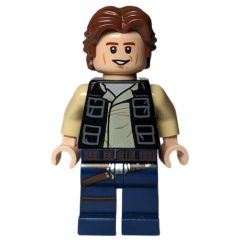 Minifigurka LEGO Han Solo, Black Vest, Dark Blue Legs, Ruffled Hair