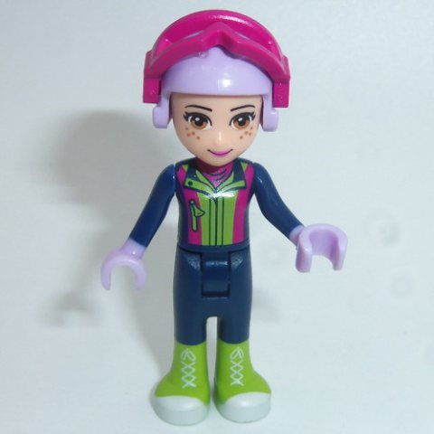 Minifigurka LEGO Mia - Lime Ski Vest, Dark Blue Trousers