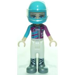 Minifigurka LEGO Stephanie - Dark Purple/Azure Race Suit, Bright Light Blue Helmet