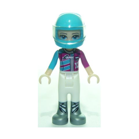 Minifigurka LEGO Stephanie - Dark Purple/Azure Race Suit, Bright Light Blue Helmet