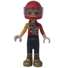 Minifigurka LEGO Vicky - Red/Yellow/Black Racing Suit, Red Helmet
