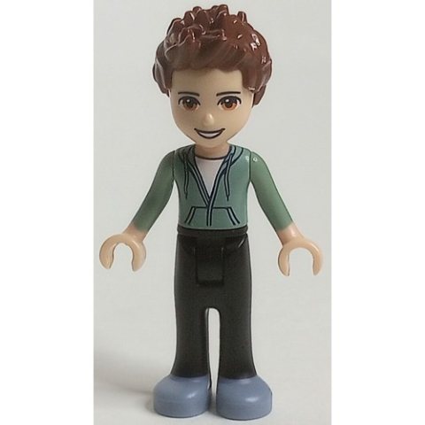 Minifigurka LEGO Ethan - Sand Green Hoodie, Black Trousers, Open Mouth