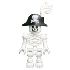 Minifigurka LEGO Skeleton, Standard Face, Bicorne Hat with Skull and Crossbones and White Plume