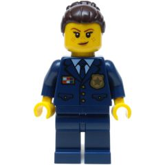 Minifigurka LEGO Policewoman, Dark Blue Suit and Tie, Dark Brown Bun Hair