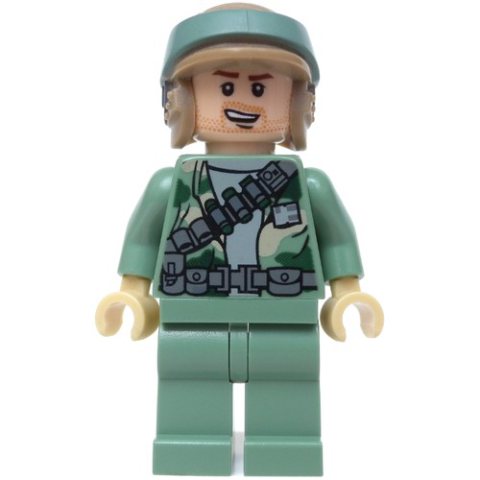 Minifigurka LEGO Rebel Trooper in Endor Uniform, Sand Green Legs, Beard Stubble