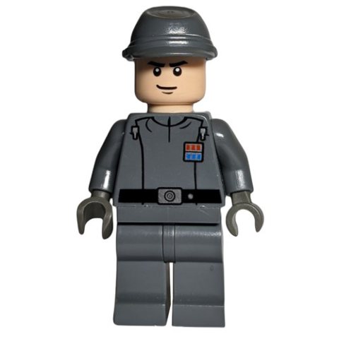 Minifigurka LEGO Imperial Officer / Captain / Commandant / Commander, Dark Bluish Gray Uniform, Cavalry Cap, Black Hands