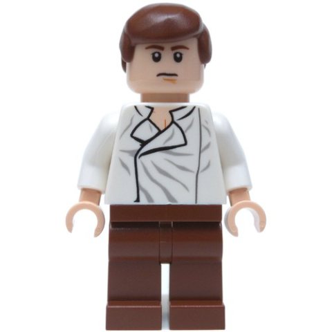 Minifigurka LEGO Han Solo, White Shirt, Reddish Brown Legs, Dual Sided Head Closed Mouth / Closed Eyes