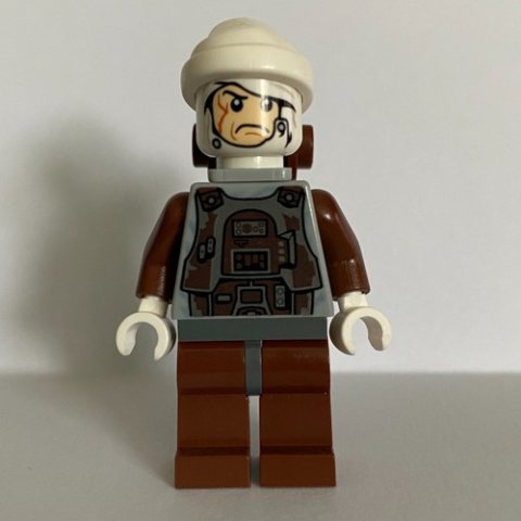 Minifigurka LEGO Dengar, White Head, Reddish Brown Legs