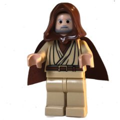 Minifigurka LEGO Obi-Wan Kenobi, Old, Tan Robes, Reddish Brown Hood and Cape, Black Eyes