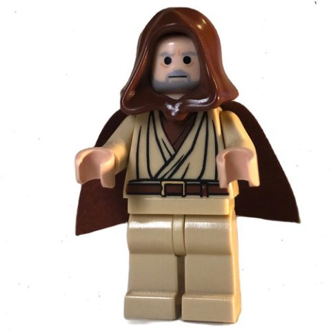 Minifigurka LEGO Obi-Wan Kenobi, Old, Tan Robes, Reddish Brown Hood and Cape, Black Eyes