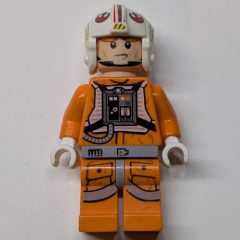 Minifigurka LEGO Luke Skywalker, Orange Rebel Pilot Outfit, Light Bluish Gray Hips, White Hands, Visor on Both Sides of Head