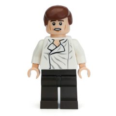 Minifigurka LEGO Han Solo, White Shirt, Dark Brown Legs, Dual Sided Head Open Mouth / Closed Eyes, Smooth Hair