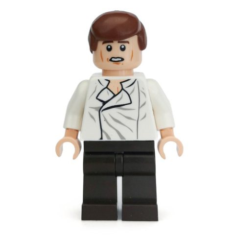 Minifigurka LEGO Han Solo, White Shirt, Dark Brown Legs, Dual Sided Head Open Mouth / Closed Eyes, Smooth Hair