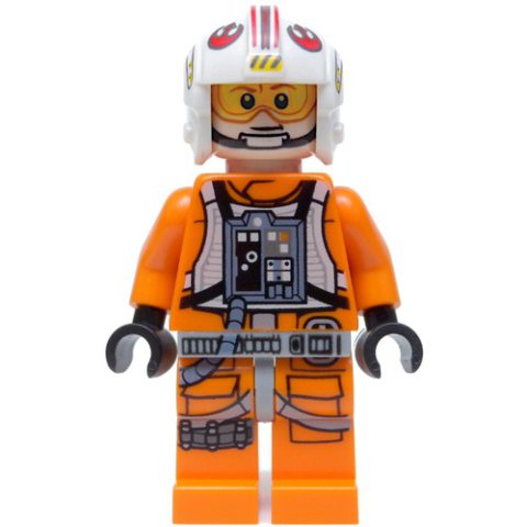 Minifigurka LEGO Luke Skywalker, Orange Rebel Pilot Outfit, Light Bluish Gray Hips, Black Hands, Printed Visor