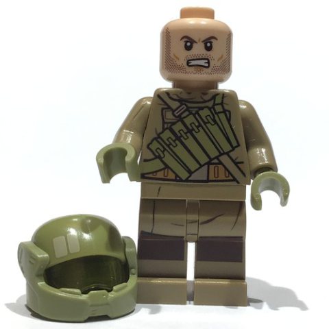 Minifigurka LEGO Resistance Soldier, Olive Green Helmet, Dark Tan Hoodie with Ammo Pouch