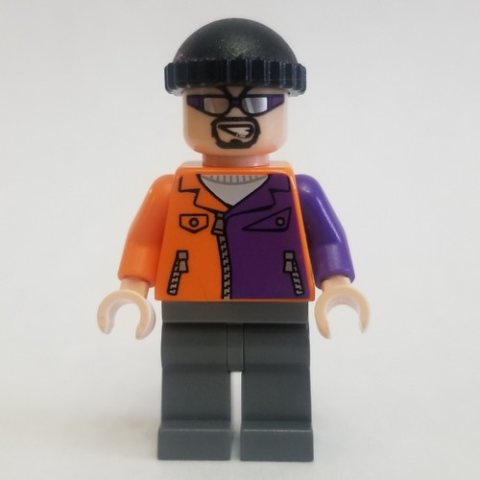 Minifigurka LEGO Two-Face's Henchman in Orange and Purple Outfit with Glasses