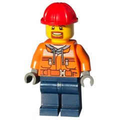 Minifigurka LEGO Forklift Driver - Orange Vest, Dark Blue Legs, Red Helmet