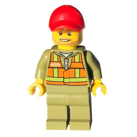 Minifigurka LEGO Train Driver - Orange Vest, Olive Green Legs, Red Cap