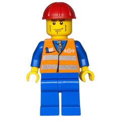 Minifigurka LEGO Worker - Orange Safety Vest, Blue Legs, Red Helmet