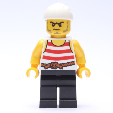 Minifigurka LEGO Pirate - Red Stripes, Black Legs, White Bandana