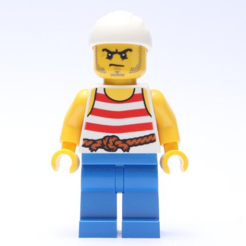 Minifigurka LEGO Pirate - Red Stripes, Blue Legs, White Bandana