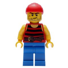 Minifigurka LEGO Pirate - Red/Black Stripes, Blue Legs, Red Bandana, Scar